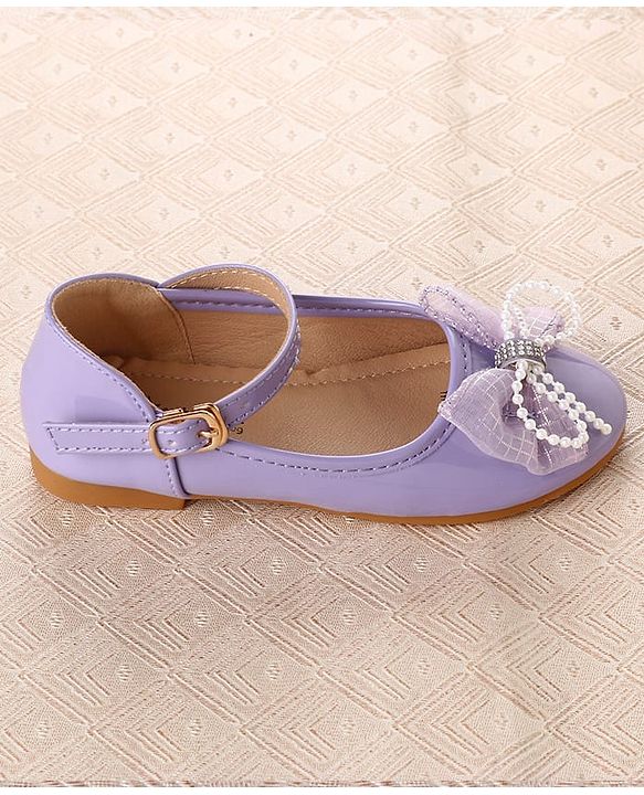 Cute Walk by Babyhug Clip Closure Ballerina with Bow Applique & Pearl Detailing - Purple