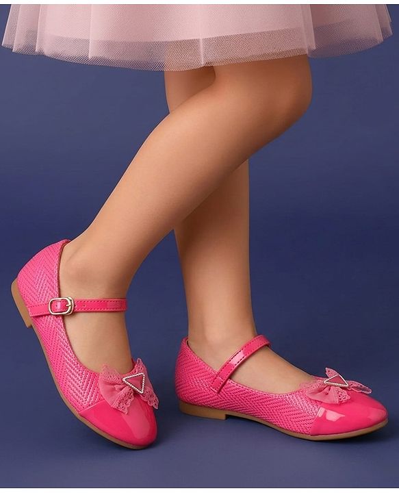 Pine Kids Clip Closure Solid Coloured Ballerina With Bow Applique - Fuchsia