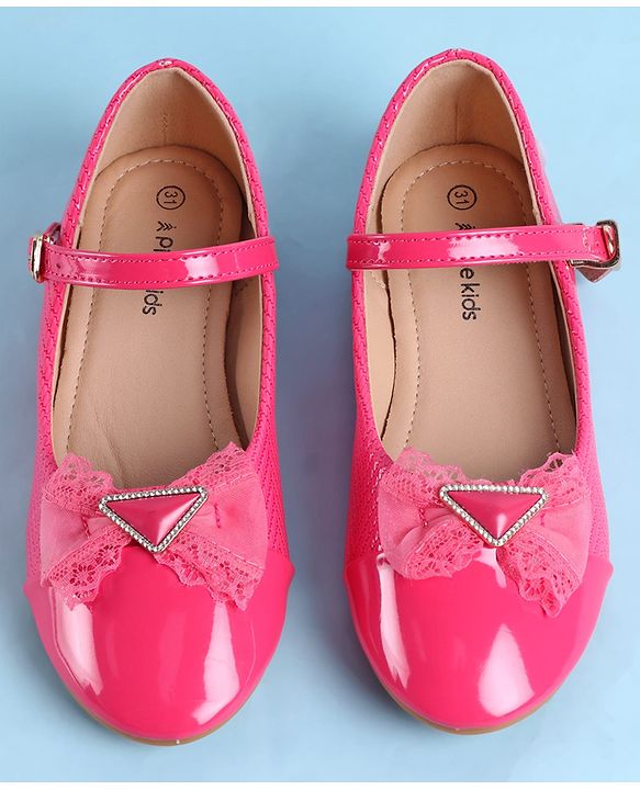 Pine Kids Clip Closure Solid Coloured Ballerina With Bow Applique - Fuchsia