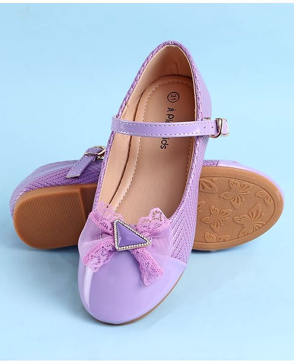 Pine Kids Clip Closure Solid Coloured Ballerina With Bow Applique - Purple