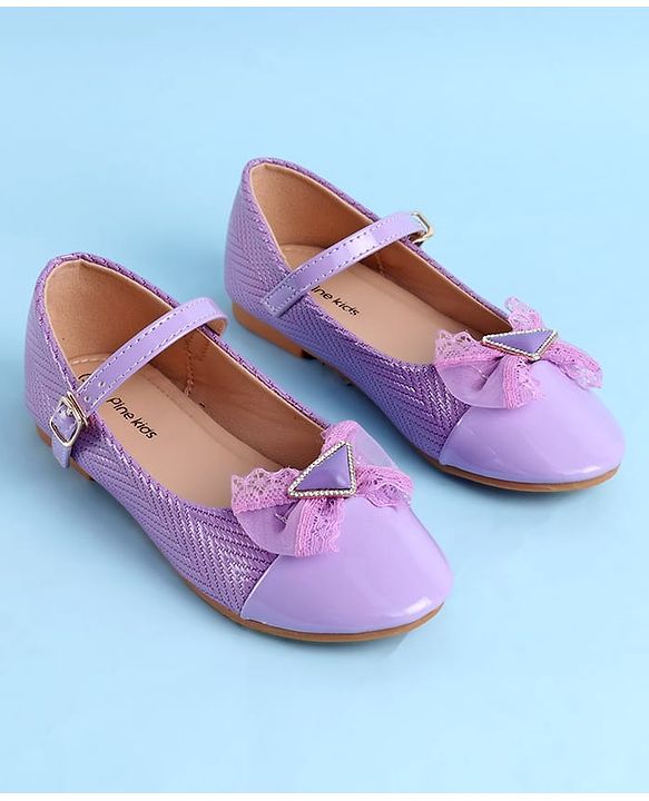 Pine Kids Clip Closure Solid Coloured Ballerina With Bow Applique - Purple