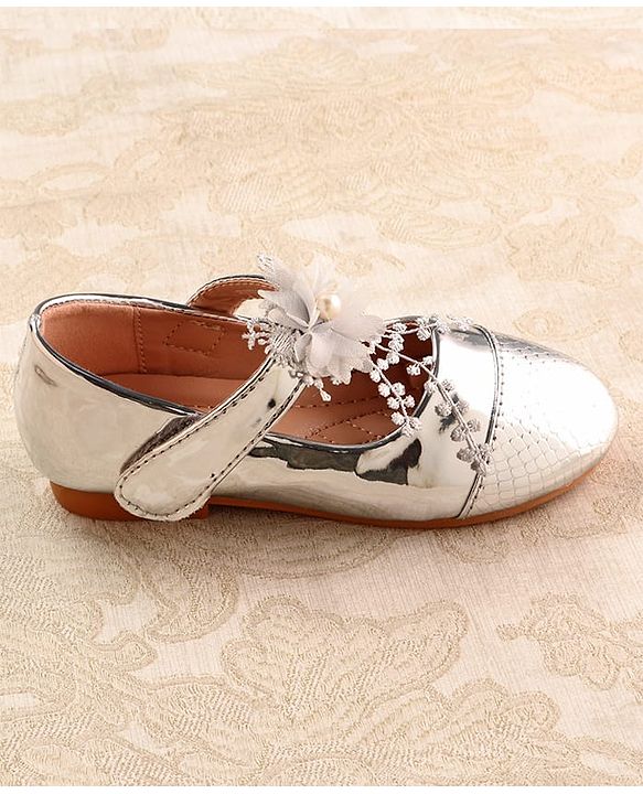Cute Walk by Babyhug Mettalic Ballerina with Velcro Closure & Floral Applique - Silver