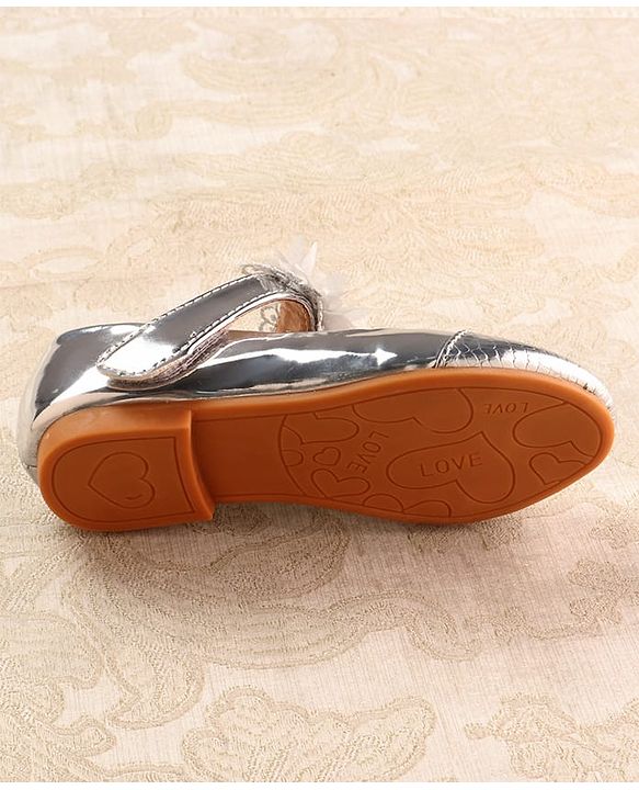 Cute Walk by Babyhug Mettalic Ballerina with Velcro Closure & Floral Applique - Silver