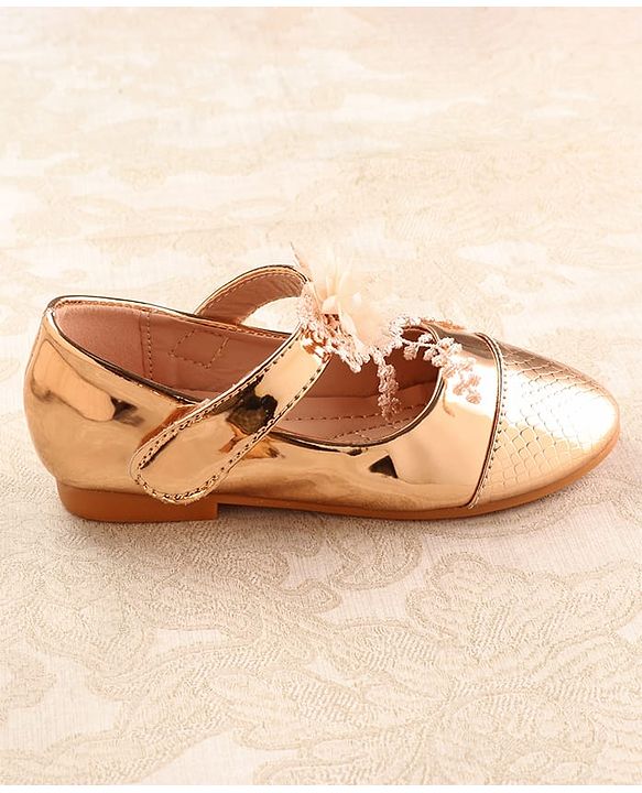 Cute Walk by Babyhug Metallic Ballerina with Velcro Closure & Floral Applique - Rose Gold