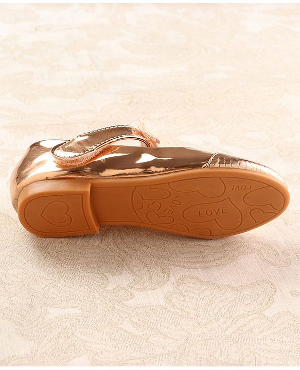 Cute Walk by Babyhug Metallic Ballerina with Velcro Closure & Floral Applique - Rose Gold