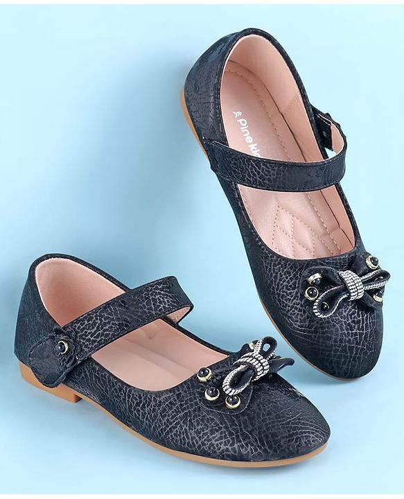 Pine Kids Velcro Closure Ballerina With Bow Applique - Black