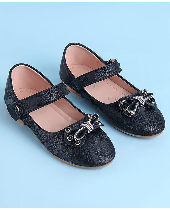 Pine Kids Velcro Closure Ballerina With Bow Applique - Black