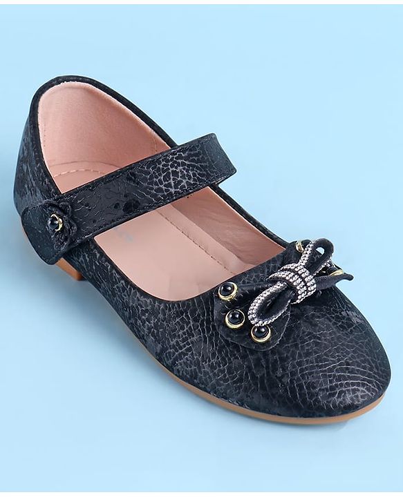 Pine Kids Velcro Closure Ballerina With Bow Applique - Black