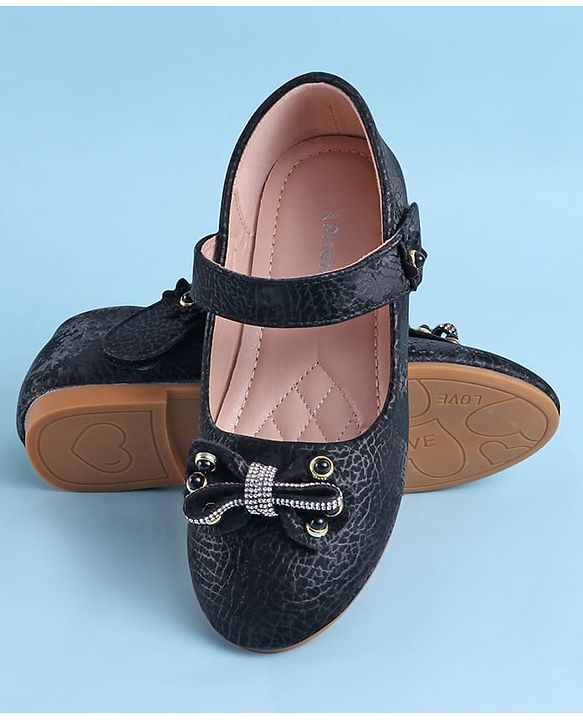 Pine Kids Velcro Closure Ballerina With Bow Applique - Black
