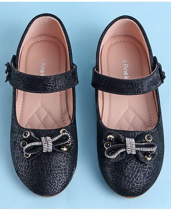 Pine Kids Velcro Closure Ballerina With Bow Applique - Black