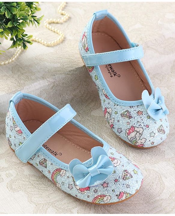 Cute Walk by Babyhug Velcro Closure Ballerinas with Glitter Unicorn Print & Bow Applique - Pink