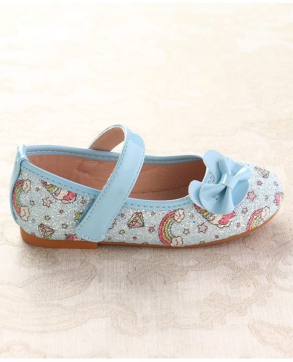 Cute Walk by Babyhug Velcro Closure Ballerinas with Glitter Unicorn Print & Bow Applique - Pink