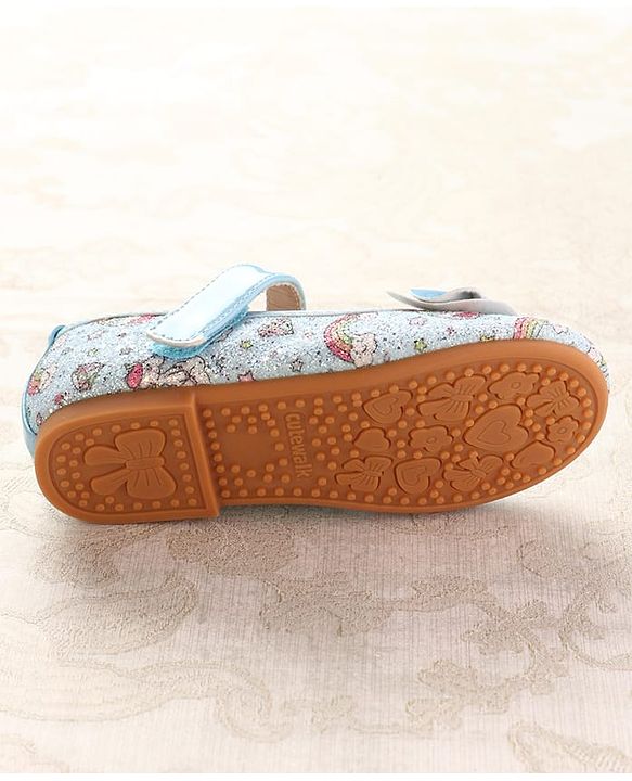 Cute Walk by Babyhug Velcro Closure Ballerinas with Glitter Unicorn Print & Bow Applique - Pink