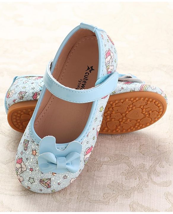 Cute Walk by Babyhug Velcro Closure Ballerinas with Glitter Unicorn Print & Bow Applique - Pink