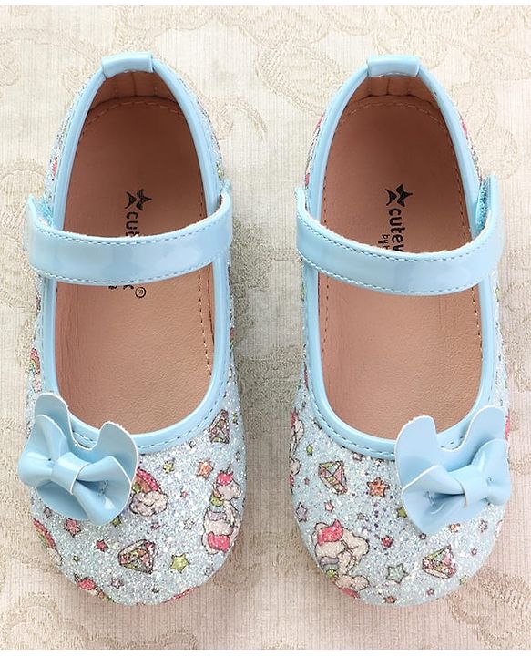 Cute Walk by Babyhug Velcro Closure Ballerinas with Glitter Unicorn Print & Bow Applique - Pink
