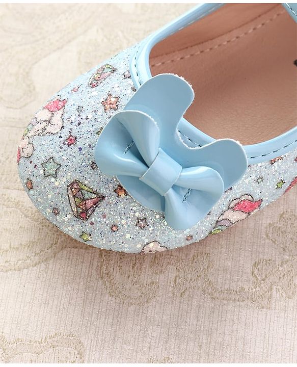 Cute Walk by Babyhug Velcro Closure Ballerinas with Glitter Unicorn Print & Bow Applique - Pink