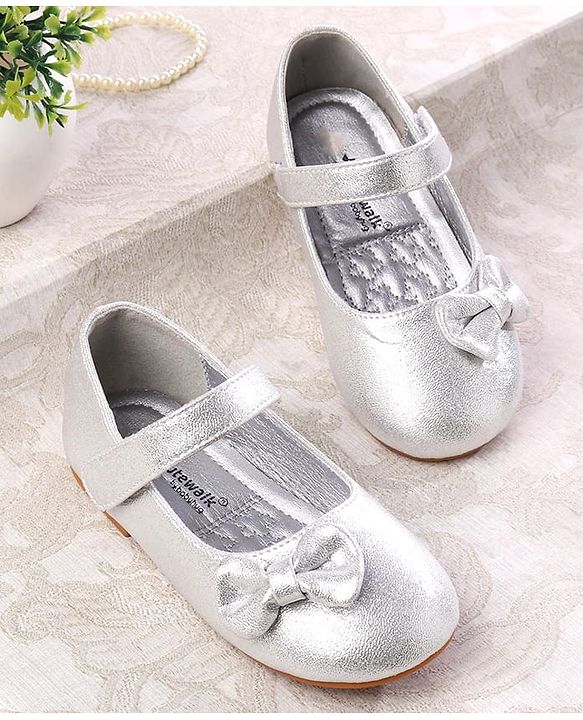 Cute Walk by Babyhug Ballerina with Velcro Closer & Bow Applique - Silver
