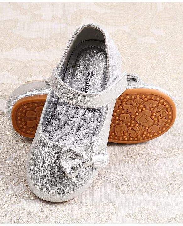 Cute Walk by Babyhug Ballerina with Velcro Closer & Bow Applique - Silver