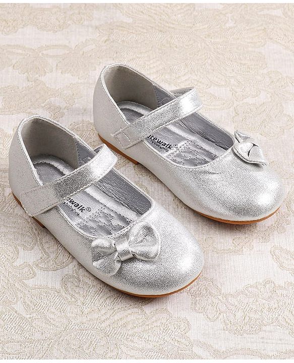 Cute Walk by Babyhug Ballerina with Velcro Closer & Bow Applique - Silver