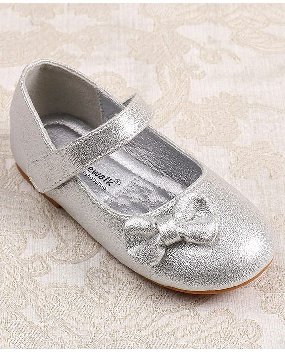 Cute Walk by Babyhug Ballerina with Velcro Closer & Bow Applique - Silver