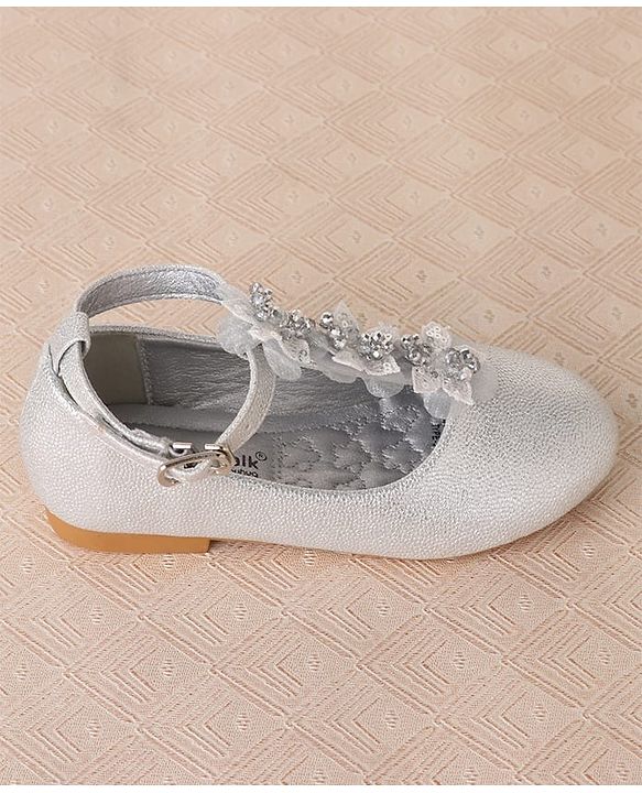 Cute Walk by Babyhug Clip Closure Ballerina with Floral Applique  - Silver
