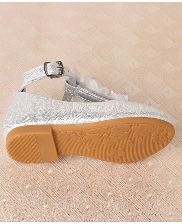 Cute Walk by Babyhug Clip Closure Ballerina with Floral Applique  - Silver
