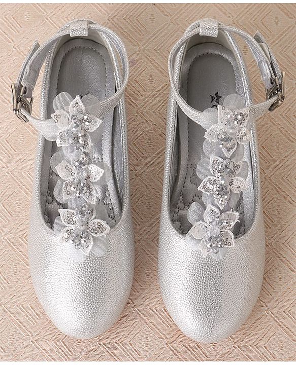 Cute Walk by Babyhug Clip Closure Ballerina with Floral Applique  - Silver