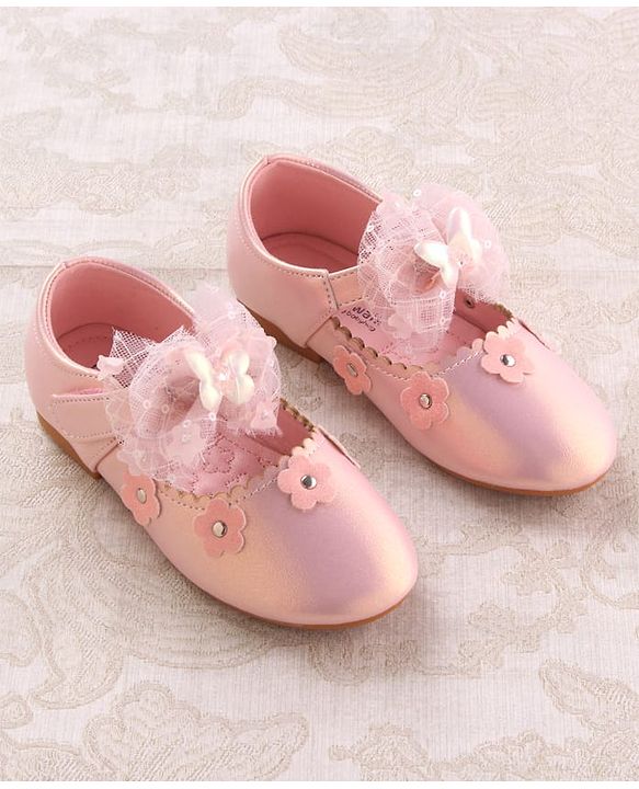 Cute Walk by Babyhug Velcro Closure Ballerina with Butterfly & Floral Applique - Pink