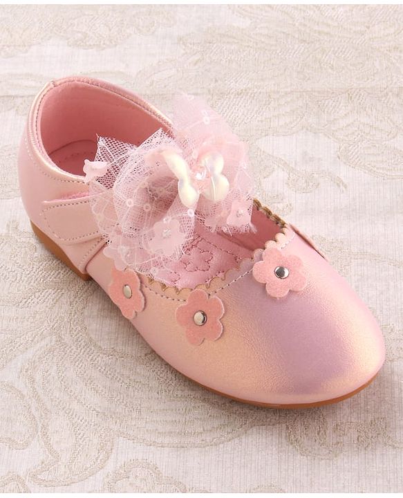Cute Walk by Babyhug Velcro Closure Ballerina with Butterfly & Floral Applique - Pink