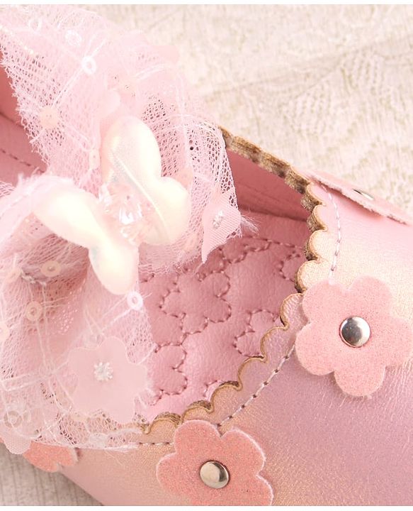 Cute Walk by Babyhug Velcro Closure Ballerina with Butterfly & Floral Applique - Pink