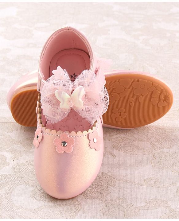 Cute Walk by Babyhug Velcro Closure Ballerina with Butterfly & Floral Applique - Pink