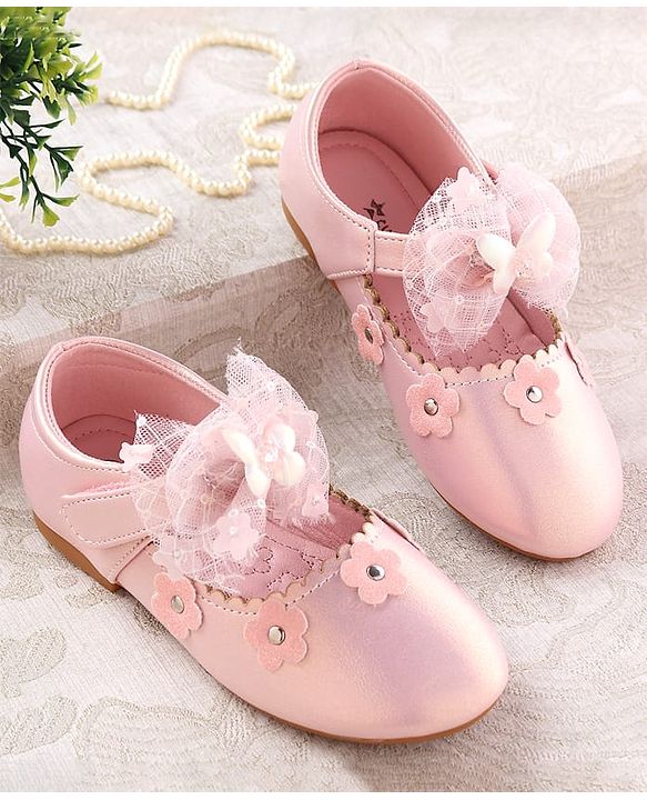 Cute Walk by Babyhug Velcro Closure Ballerina with Butterfly & Floral Applique - Pink