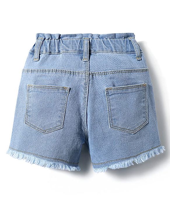 Babyhug Mid Thigh Denim Shorts With Stretch & Rainbow Embroidery - Light Blue