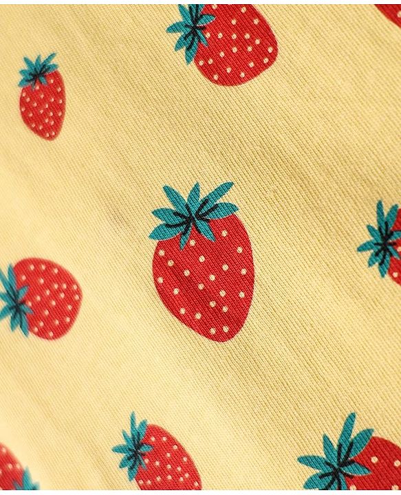 Pine Kids Cotton Half Sleeves Capri Nightsuit with Strawberry Print - Yellow