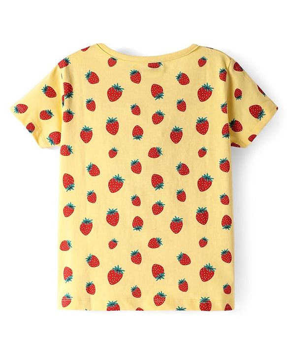 Pine Kids Cotton Half Sleeves Capri Nightsuit with Strawberry Print - Yellow