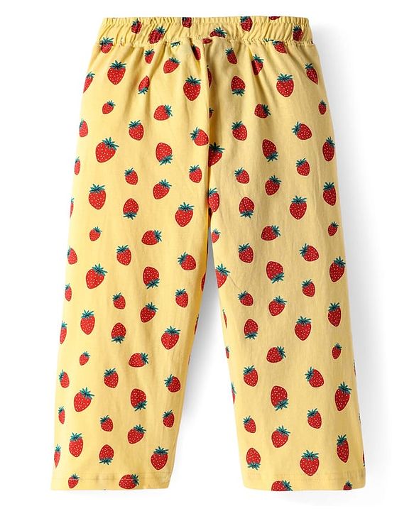 Pine Kids Cotton Half Sleeves Capri Nightsuit with Strawberry Print - Yellow