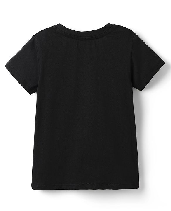 Pine Kids Cotton Knit Half Sleeves T-Shirt with Text Print - Black