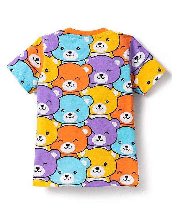 Babyhug Cotton Knit Half Sleeves Co-ords Shorts Night Suit with Bear Print - Orange