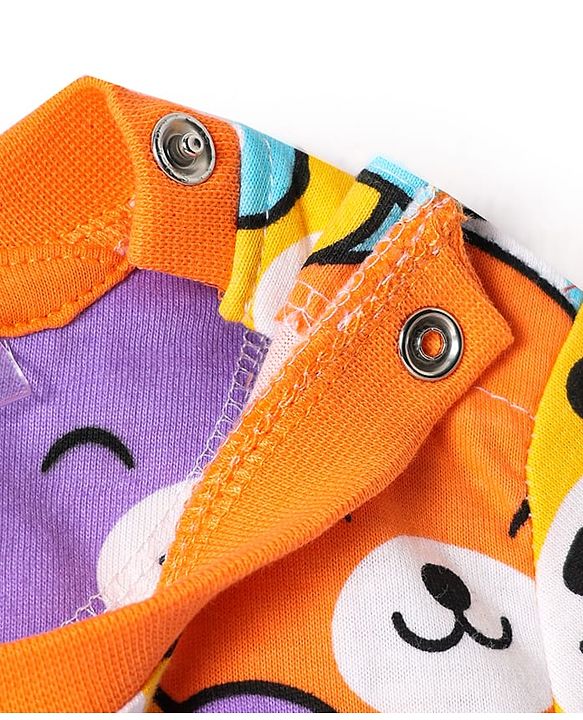 Babyhug Cotton Knit Half Sleeves Co-ords Shorts Night Suit with Bear Print - Orange