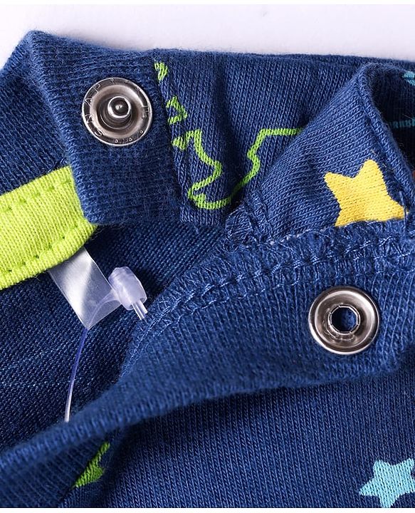 Babyhug Cotton Knit Full Sleeves Co-ords Night Suit with Dino Print - Navy Blue