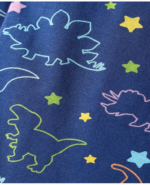 Babyhug Cotton Knit Full Sleeves Co-ords Night Suit with Dino Print - Navy Blue