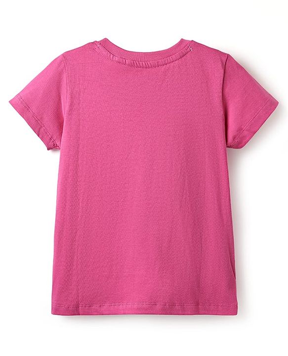 Pine Kids Cotton Knit Half Sleeves T-Shirt with Girl Print - Fuchsia
