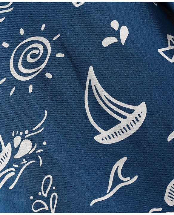 Babyhug Cotton Knit Full Sleeves Co-ords Night Suit with Nautical Theme Print - Navy Blue