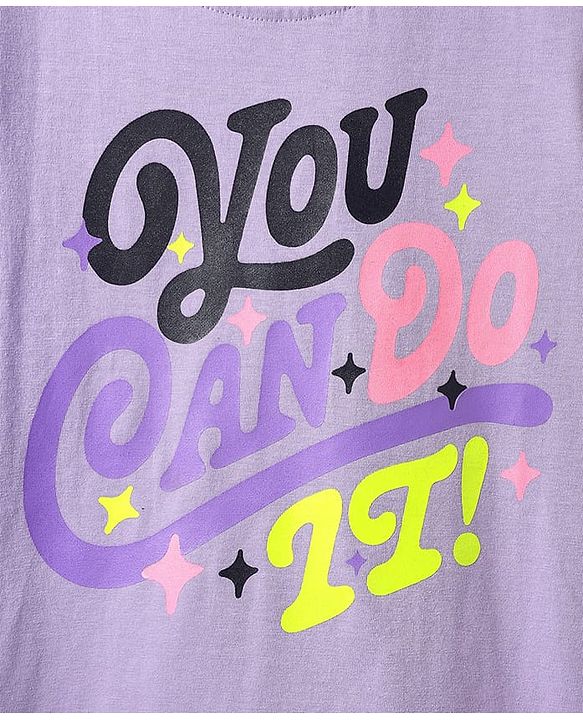Pine Kids Cotton Knit Half Sleeves T-Shirt with Text Print - Lavender