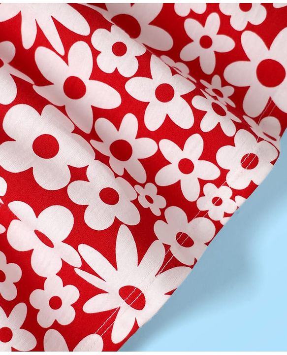 Babyhug Single Jersey Knit Half Sleeves Frock & Bloomers With Floral Print - Red
