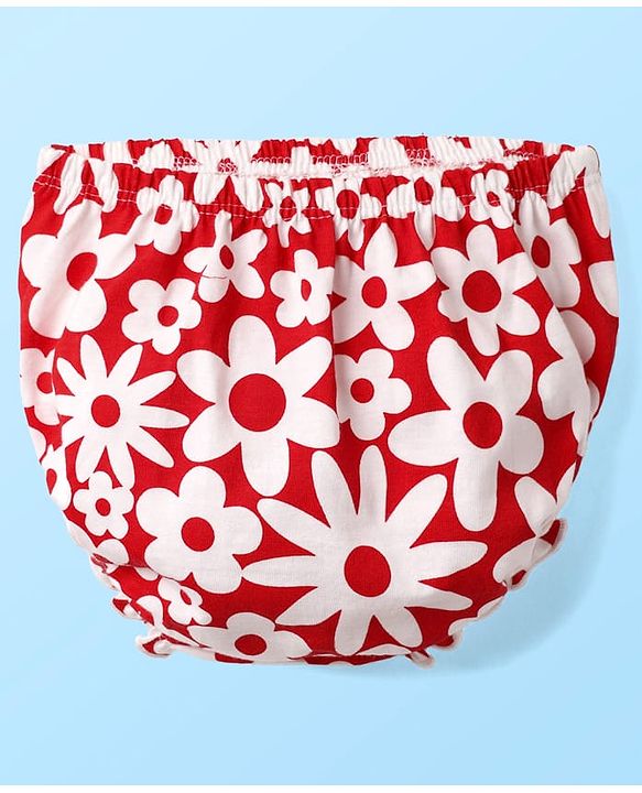 Babyhug Single Jersey Knit Half Sleeves Frock & Bloomers With Floral Print - Red
