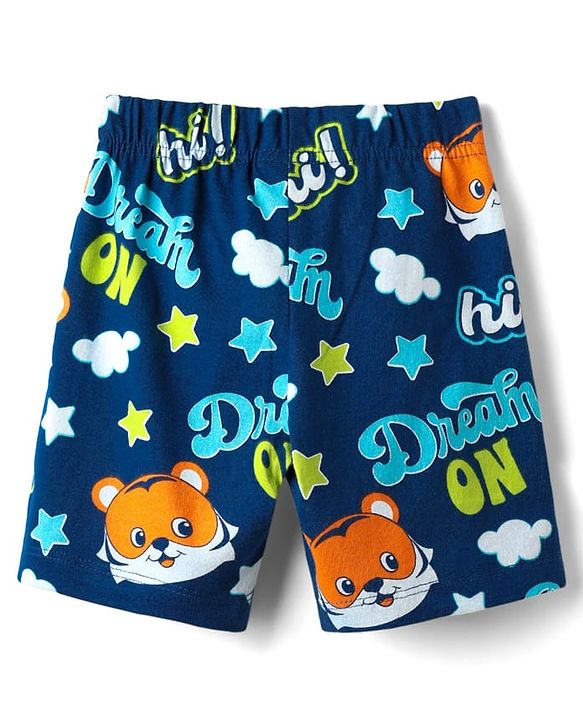 Babyhug Cotton Knit Half Sleeves Co-ords Shorts Night Suit with Cub Print - Navy Blue