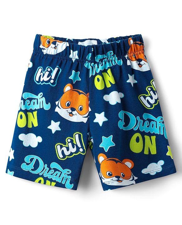 Babyhug Cotton Knit Half Sleeves Co-ords Shorts Night Suit with Cub Print - Navy Blue