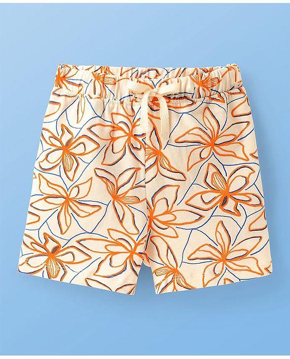 Pine Kids Single Jersey Knit Half Sleeves Co-ords Shorts Night Suit with Floral Print - Cream