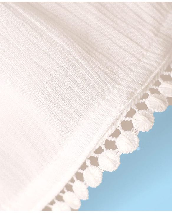 Babyhug Woven Half Sleeves Top With Floral Embroidery & Lace Detail - White